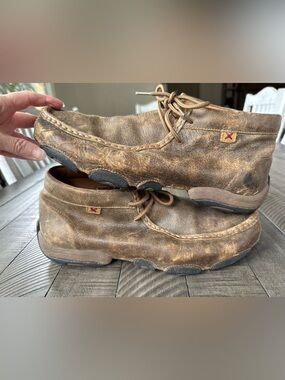 Twisted X Driving Leather Moccasin Chukka Distressed Boots Men’s Size 10.5